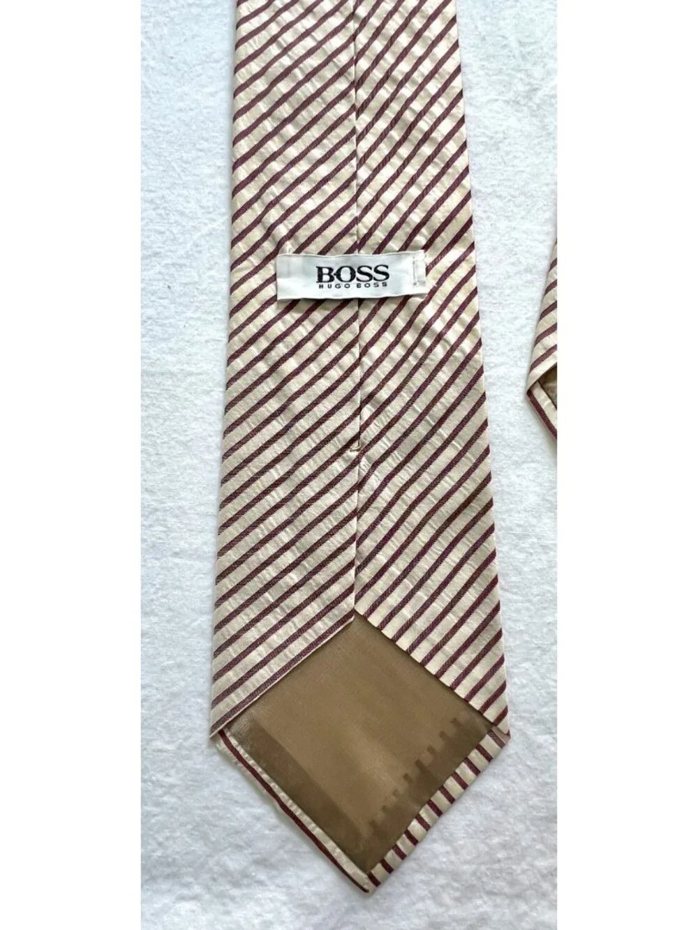 Boss Hugo Boss Ivory Cream & Purple Striped 100% Silk Tie Textured Italy